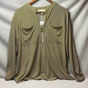NWT Michael Kors 1/4 zip patterned long sleeve blouse size extra large